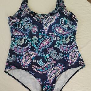 Women's Swimsuit Sz 22 Plus Size Navy Blue Paisley Pattern SWIM 365